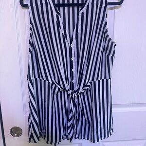 Torrid Black and White Striped Sleeveless Blouse